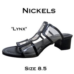 Nickels LYNX Sandals Mules 8.5 Black Windowpane Retro Mod 60s Vibe Slide Retro